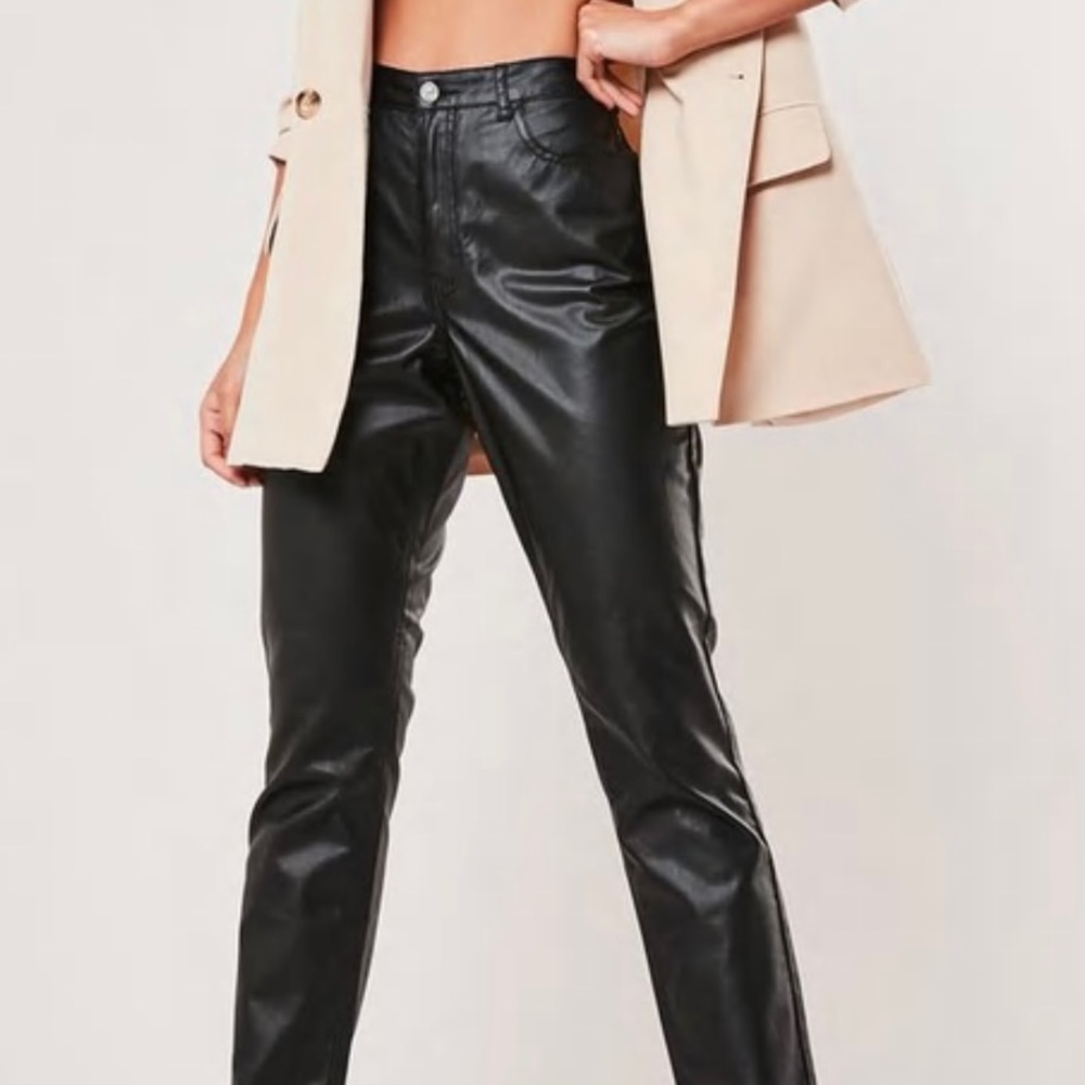 Missguided black leather coated high waisted jeans